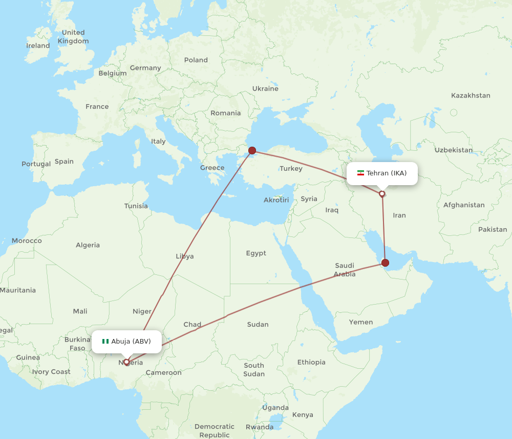 IKA to ABV flights and routes map