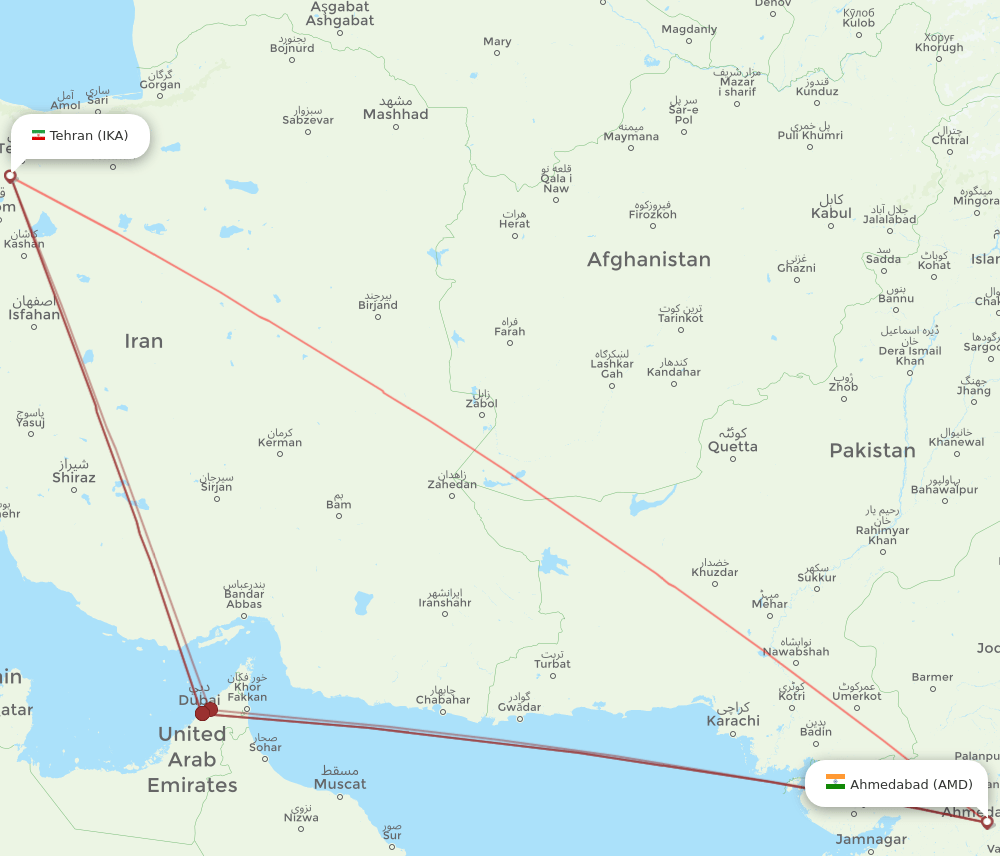 IKA to AMD flights and routes map