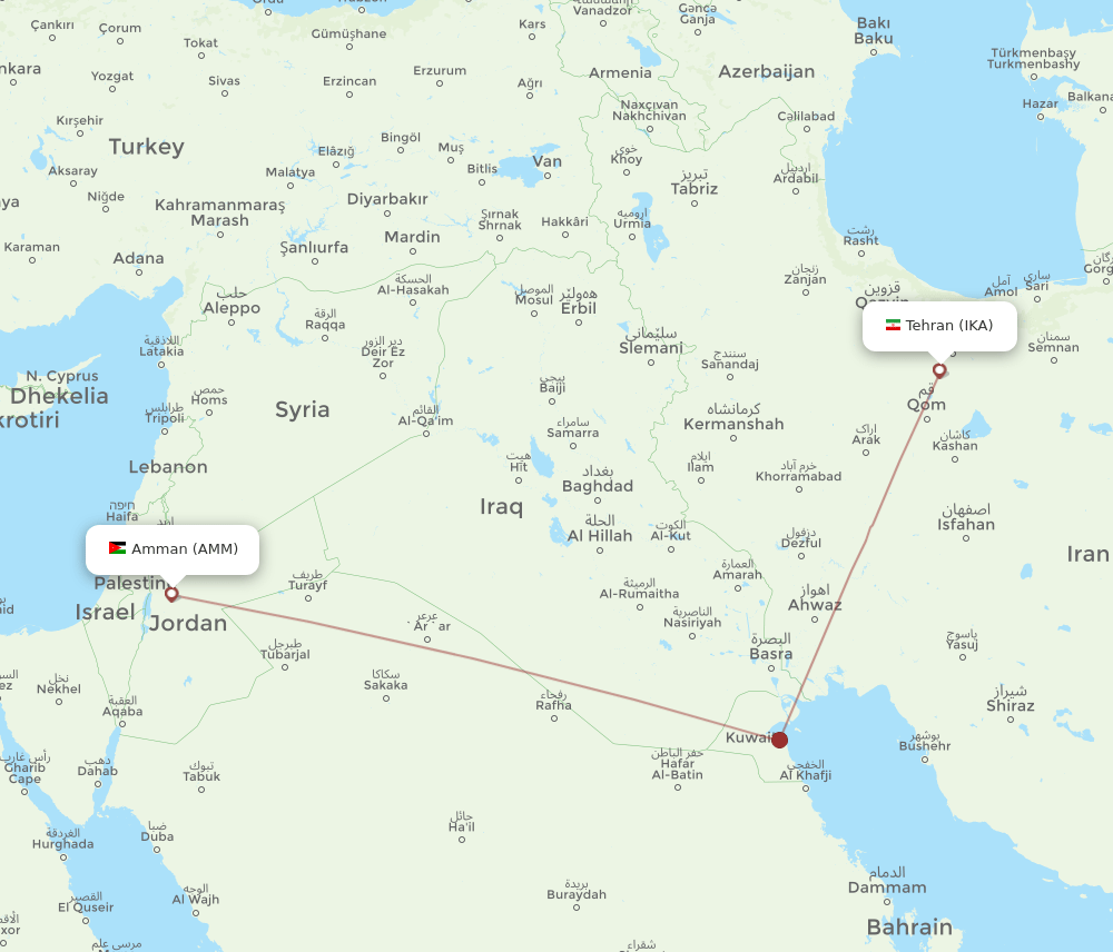 IKA-AMM flight routes