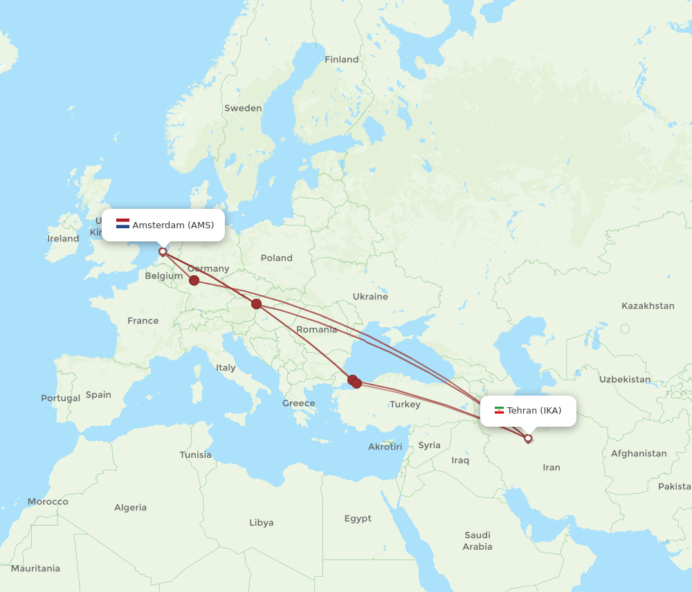 IKA-AMS flight routes