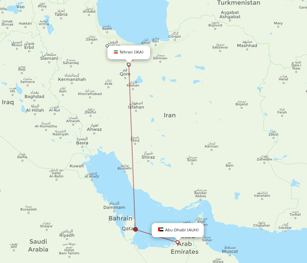 IKA to AUH flights and routes map
