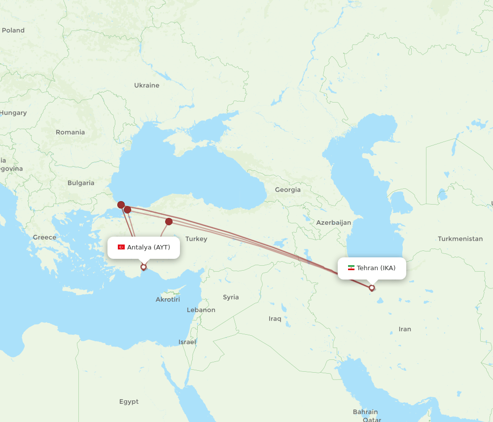 IKA to AYT flights and routes map