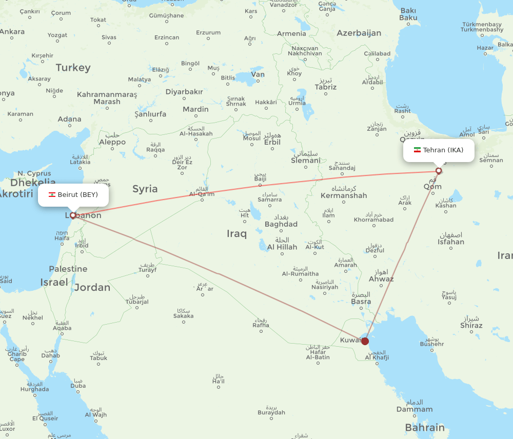 IKA to BEY flights and routes map