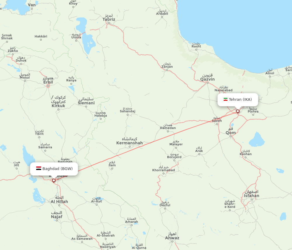 Tehran - Baghdad route map and flight paths