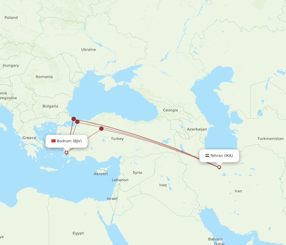 IKA to BJV flights and routes map