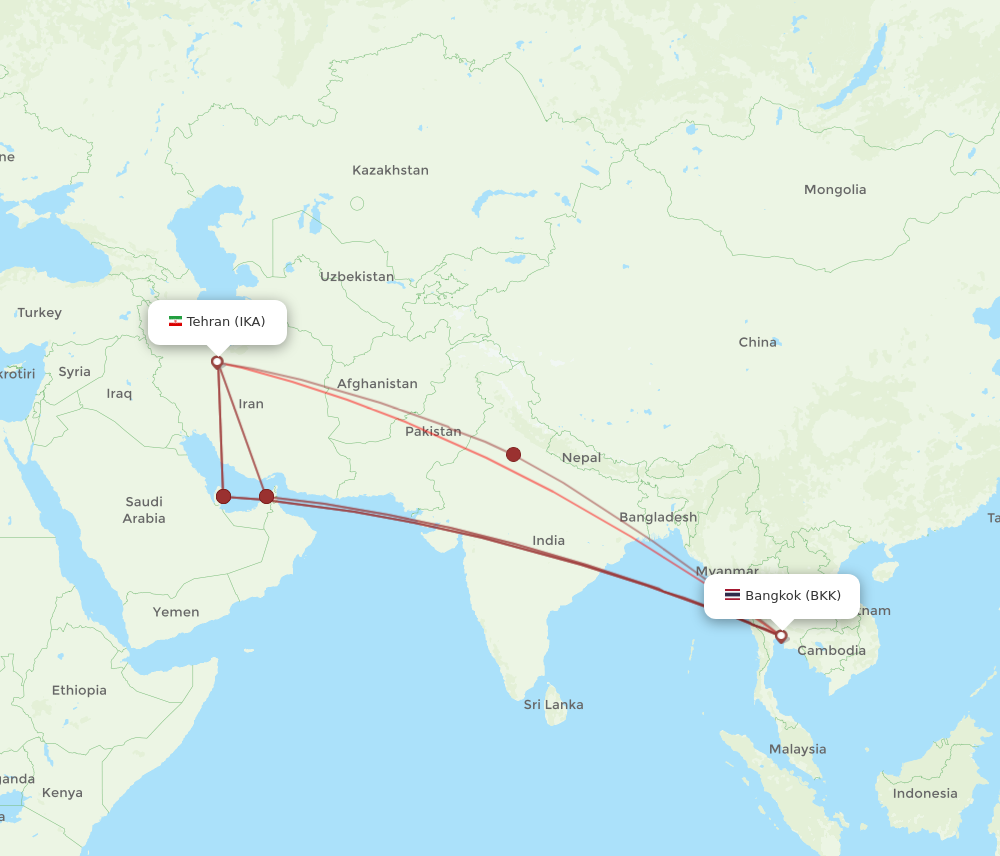 IKA to BKK flights and routes map