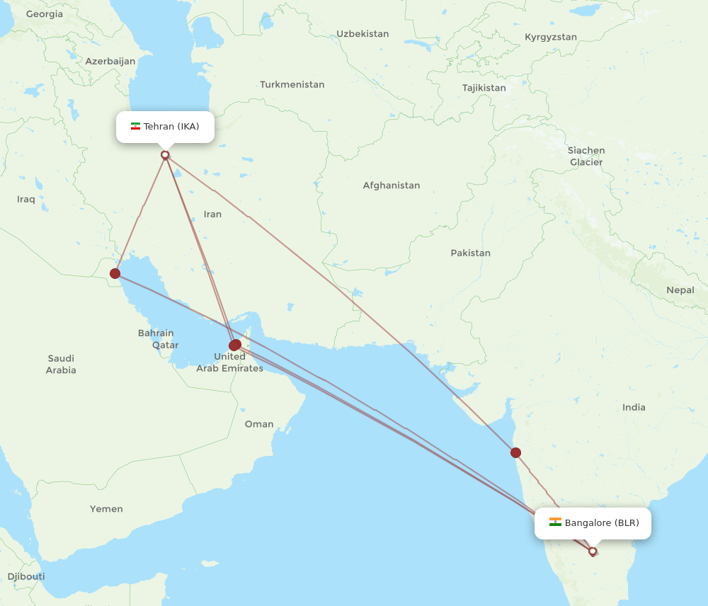 IKA to BLR flights and routes map