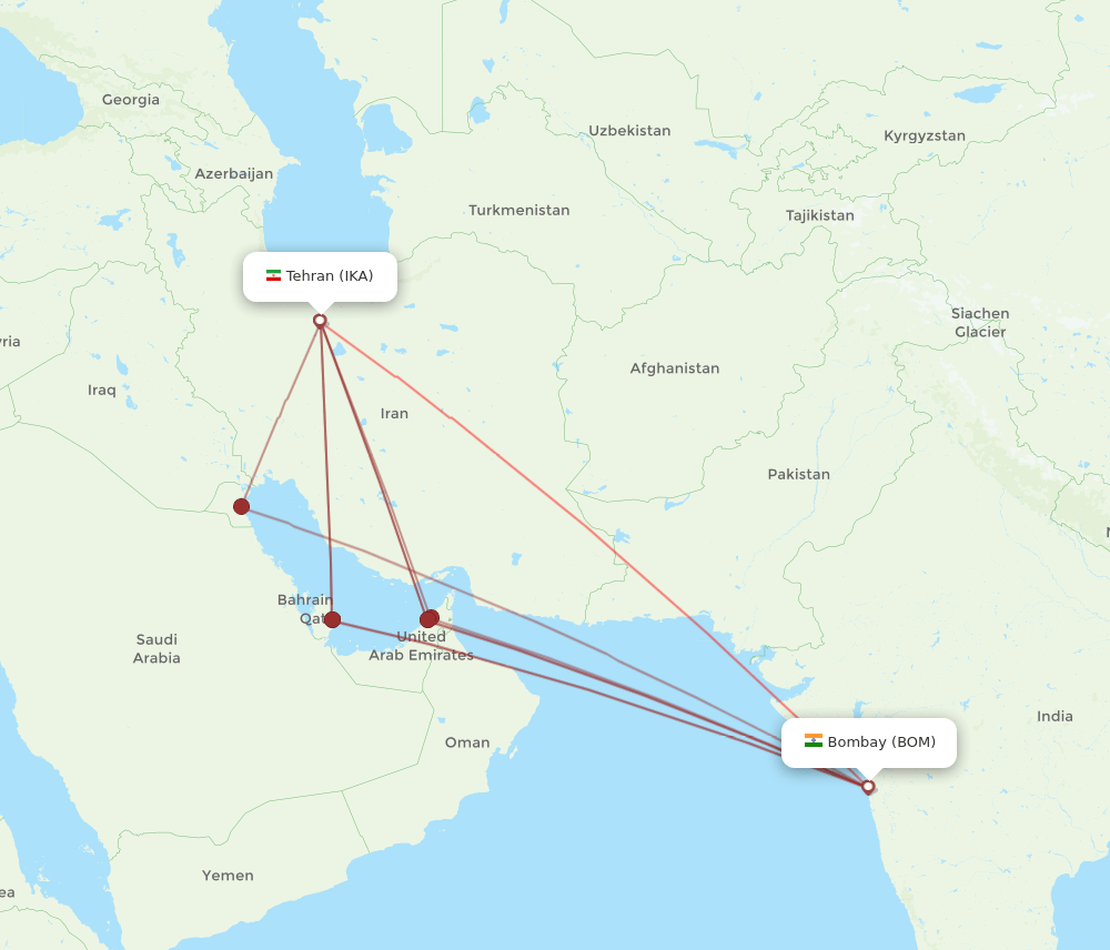 IKA to BOM flights and routes map