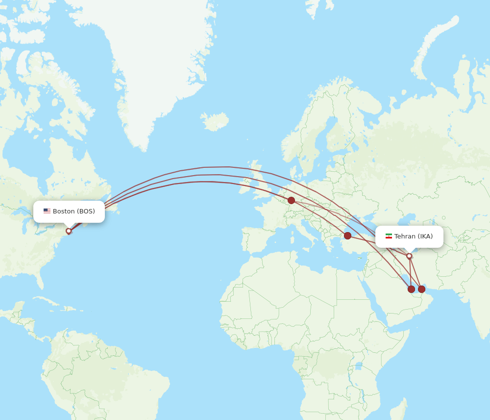 IKA to BOS flights and routes map