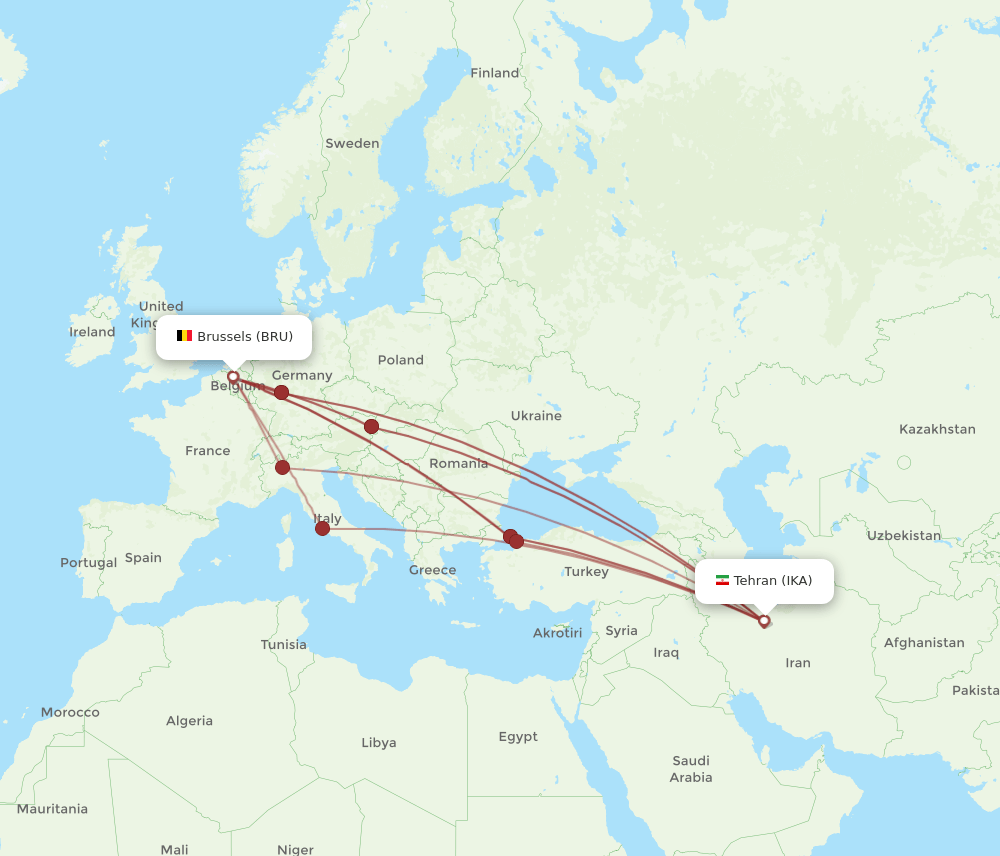 IKA-BRU flight routes