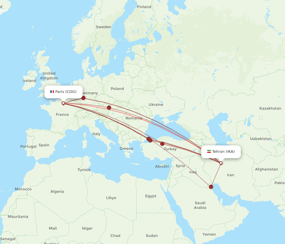 IKA-CDG flight routes
