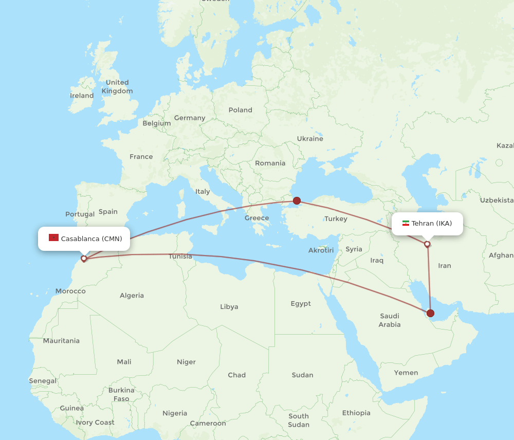 IKA to CMN flights and routes map