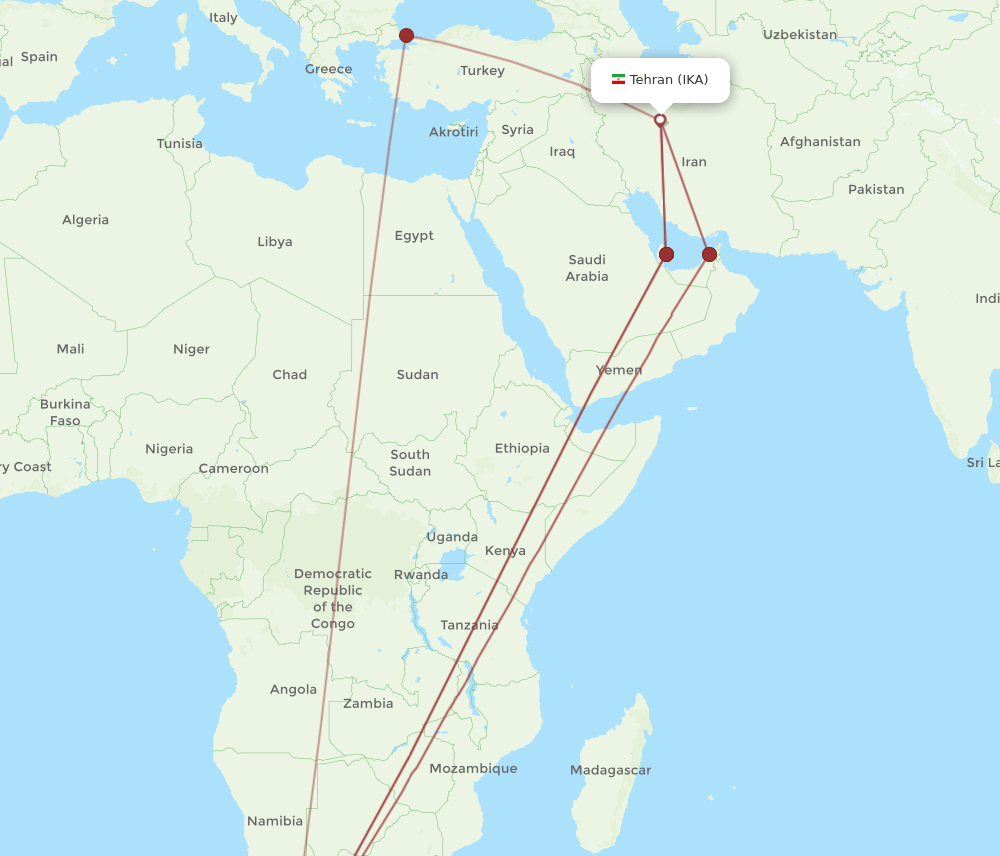 IKA to CPT flights and routes map