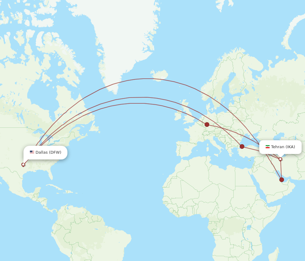 IKA to DFW flights and routes map