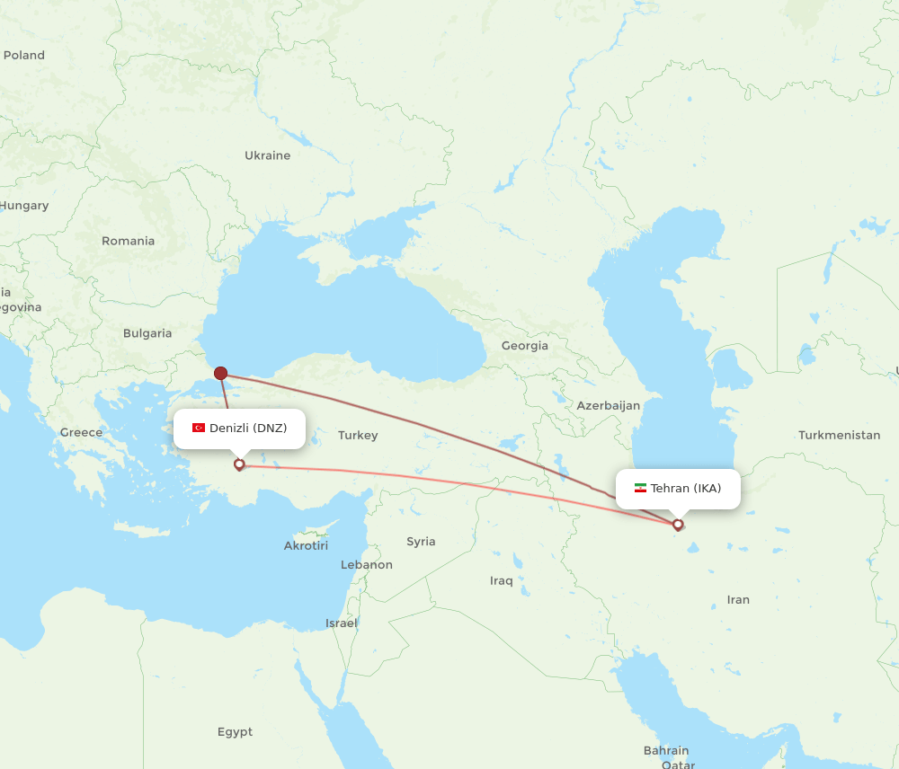 IKA to DNZ flights and routes map