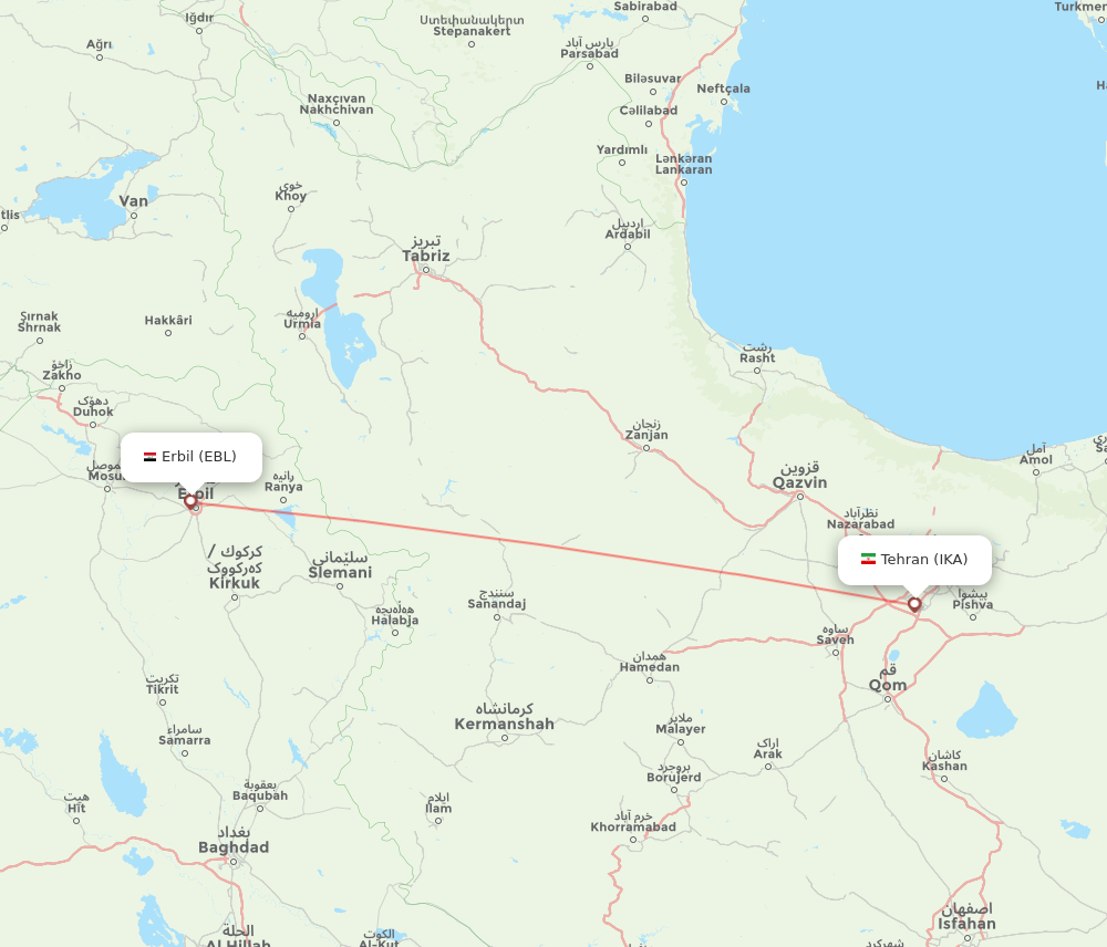 IKA to EBL flights and routes map
