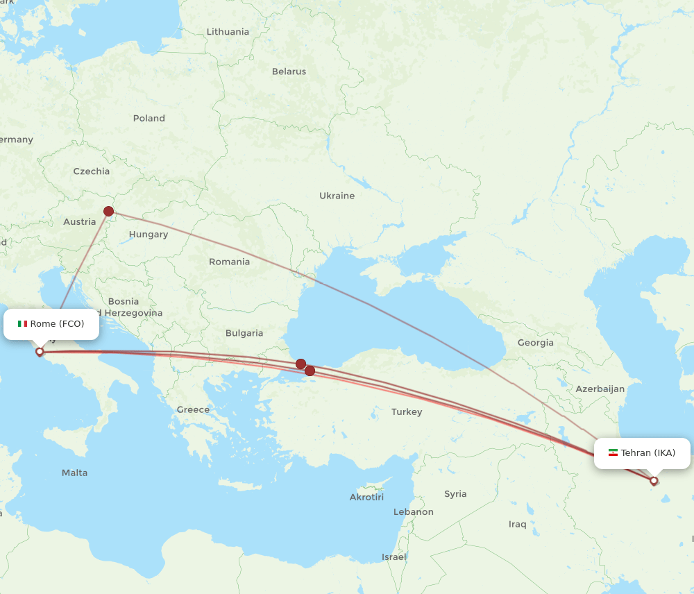IKA-FCO flight routes