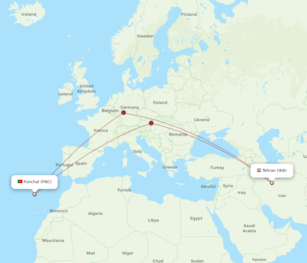 IKA to FNC flights and routes map
