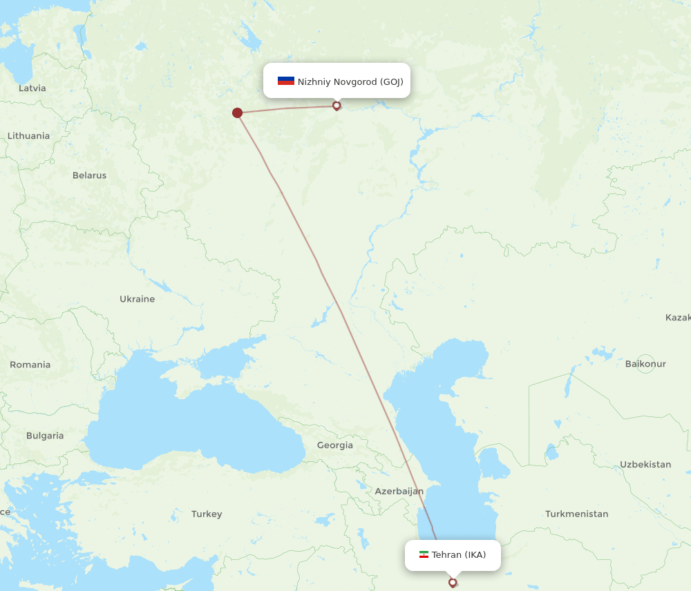IKA-GOJ flight routes