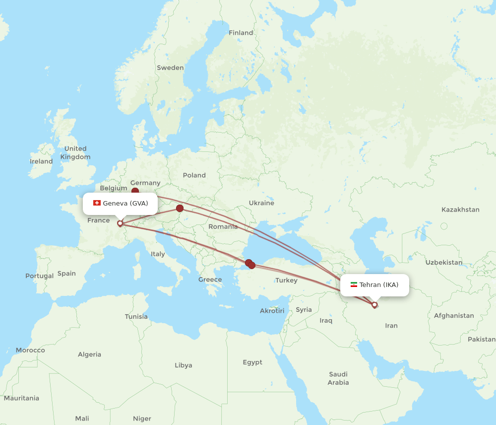 IKA-GVA flight routes