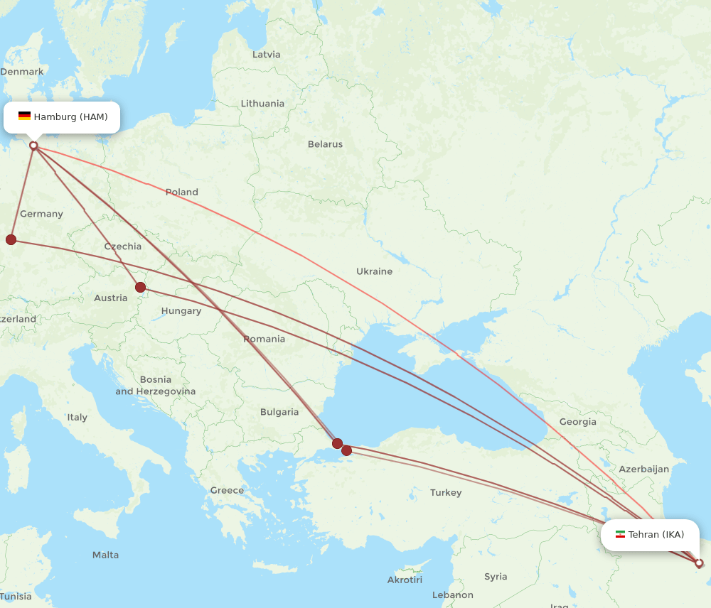 IKA-HAM flight routes