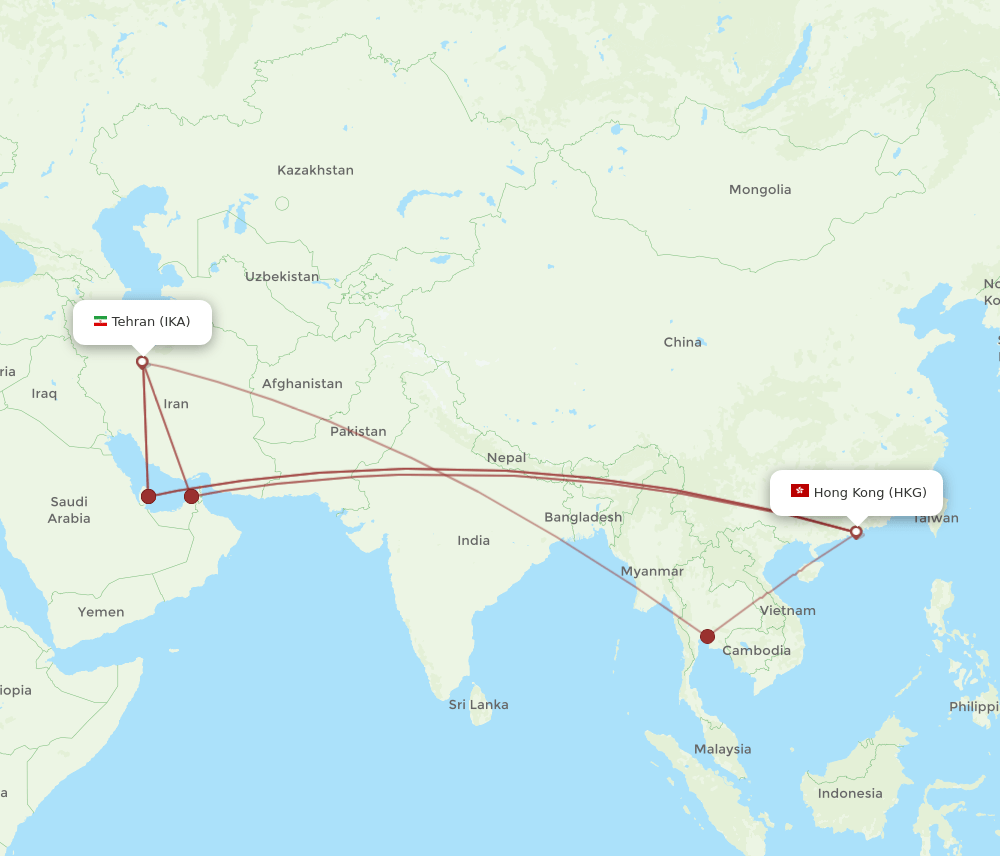 IKA to HKG flights and routes map