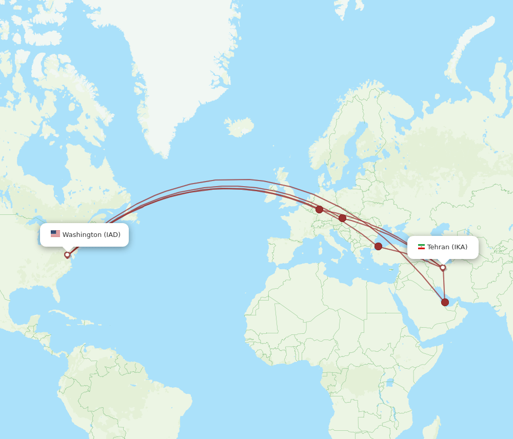 IKA to IAD flights and routes map