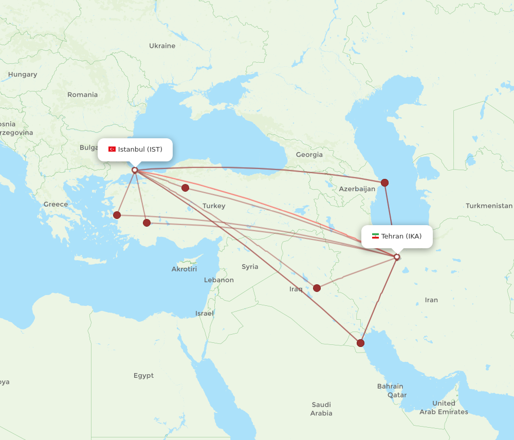 IKA to IST flights and routes map