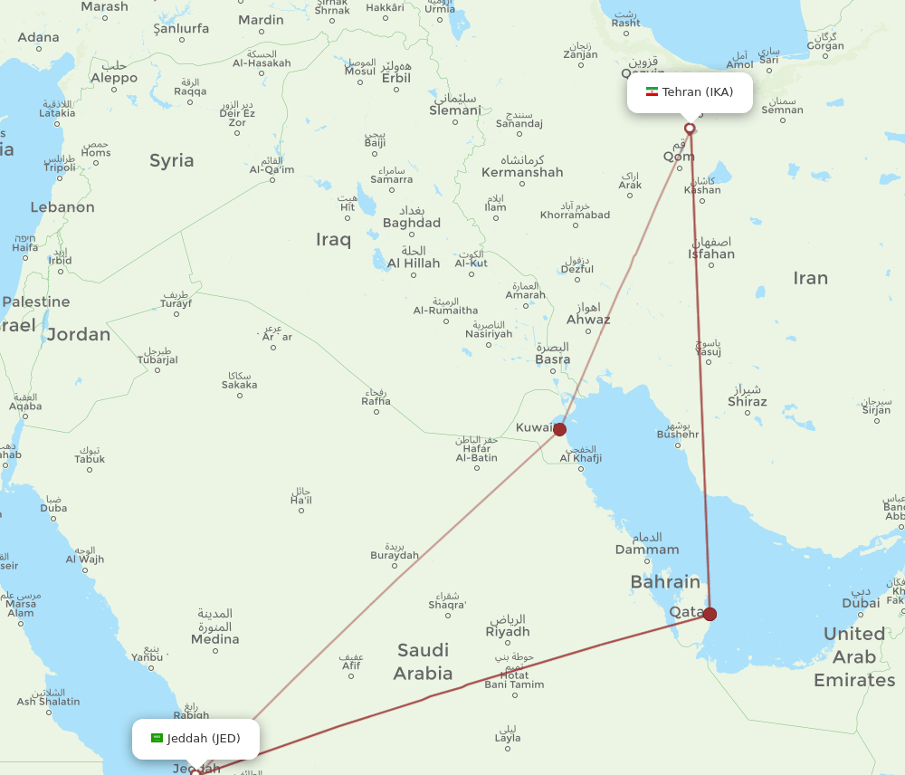 IKA-JED flight routes