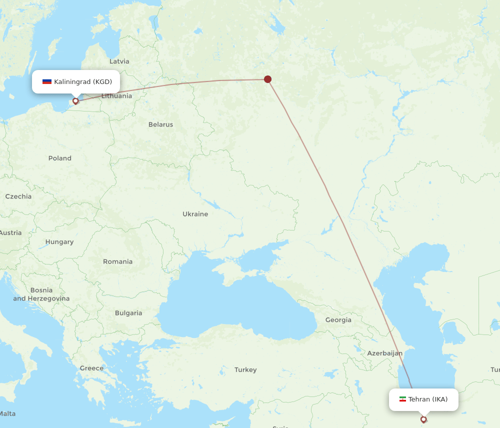 IKA-KGD flight routes