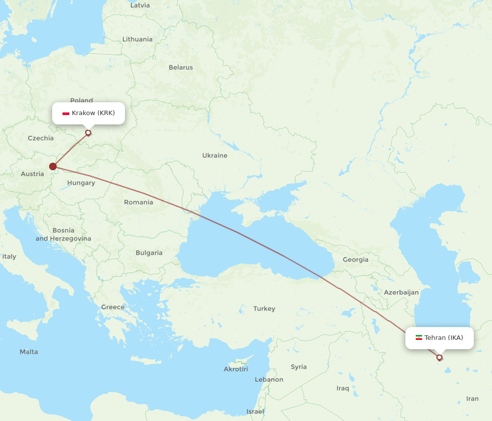 IKA-KRK flight routes