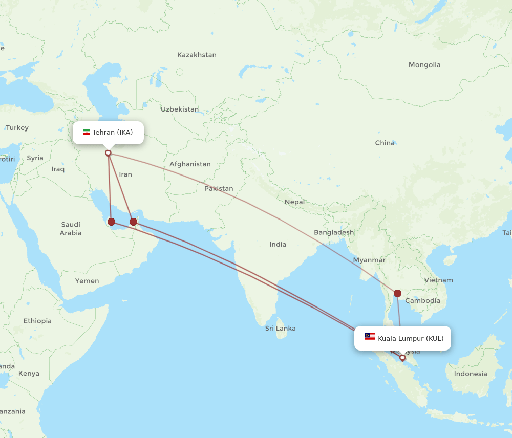 IKA-KUL flight routes