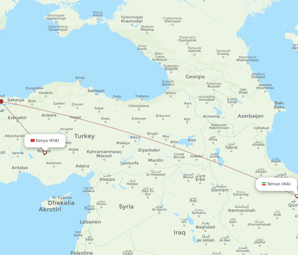 IKA to KYA flights and routes map