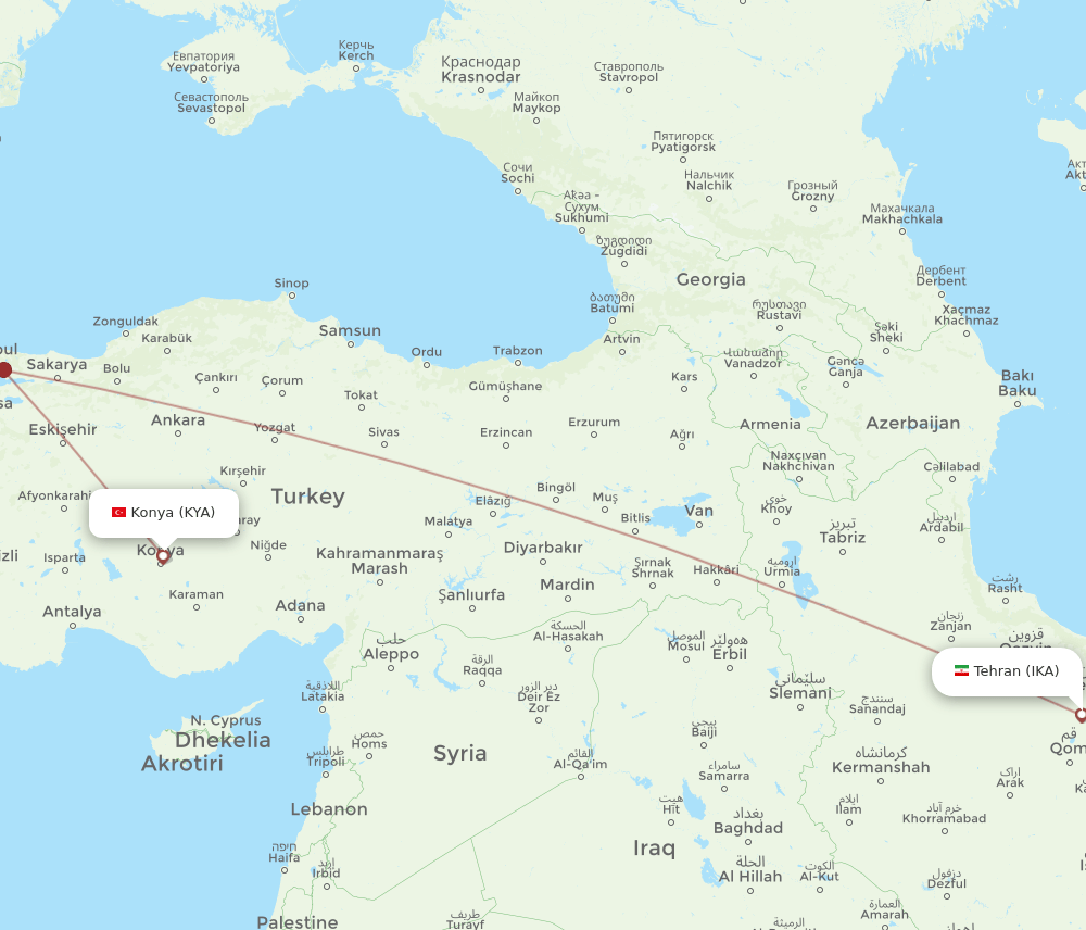 IKA to KYA flights and routes map