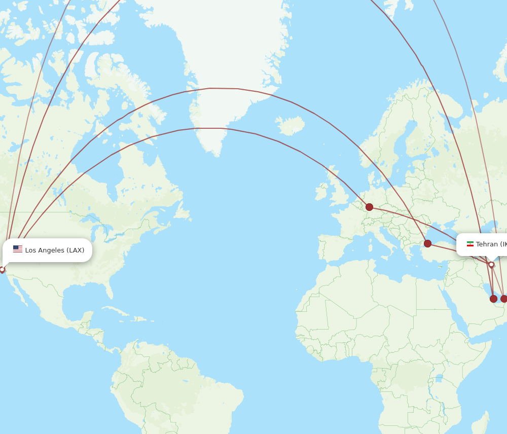 IKA to LAX flights and routes map