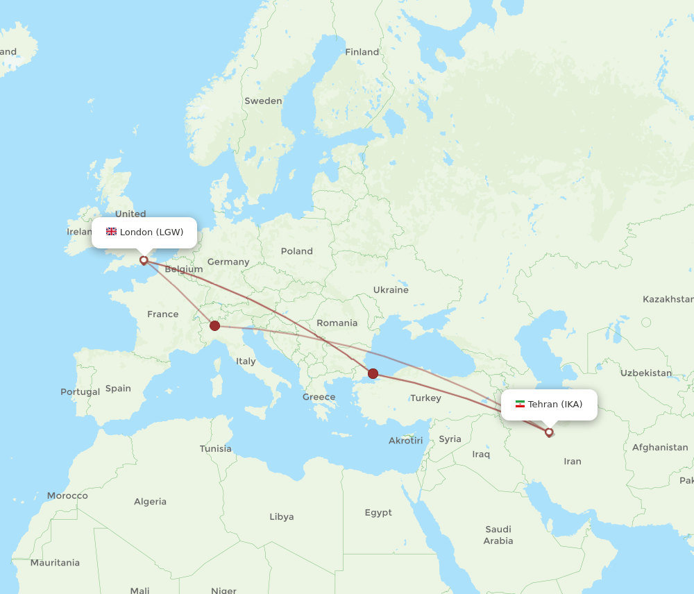 IKA-LGW flight routes