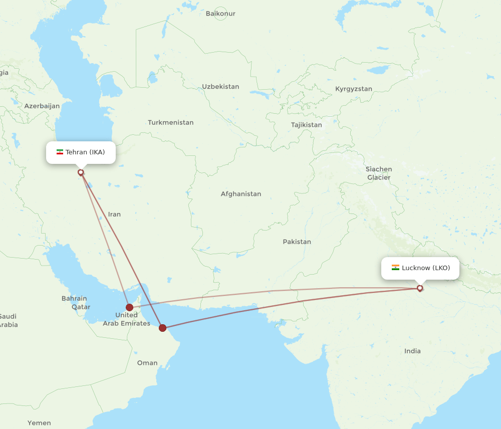 IKA to LKO flights and routes map