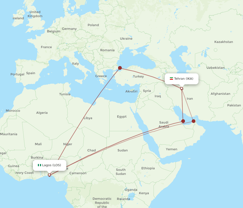 IKA-LOS flight routes