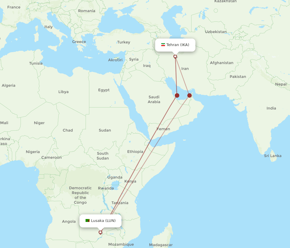 IKA-LUN flight routes