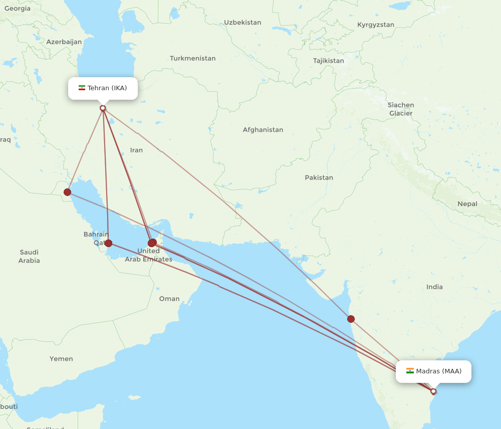 IKA to MAA flights and routes map