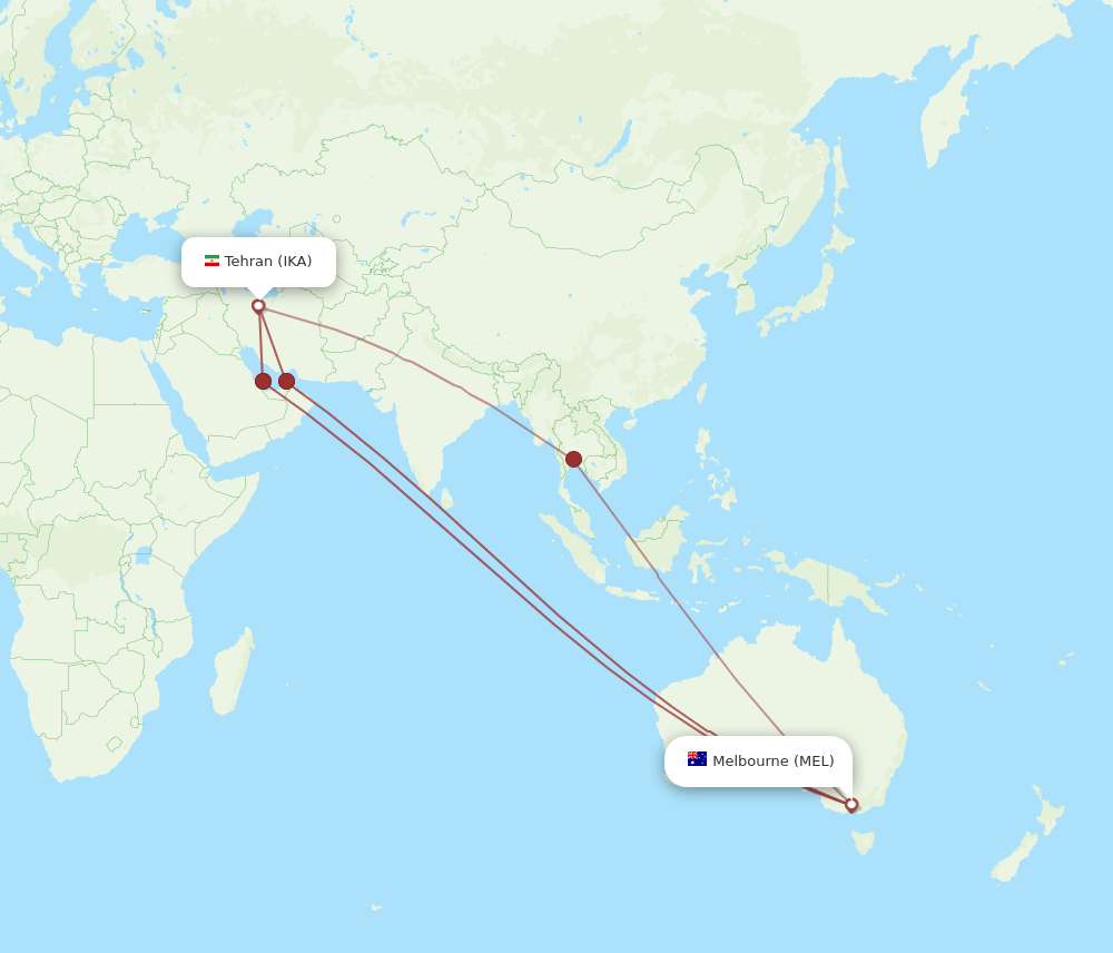 IKA-MEL flight routes