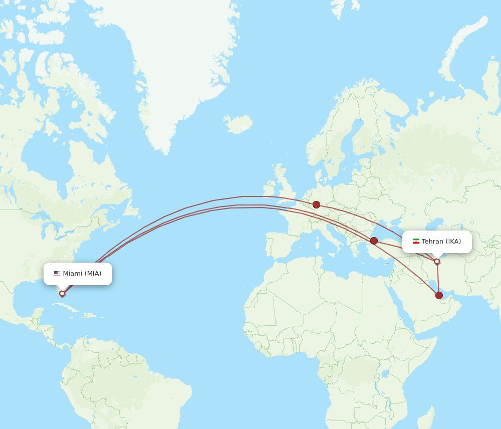 IKA-MIA flight routes