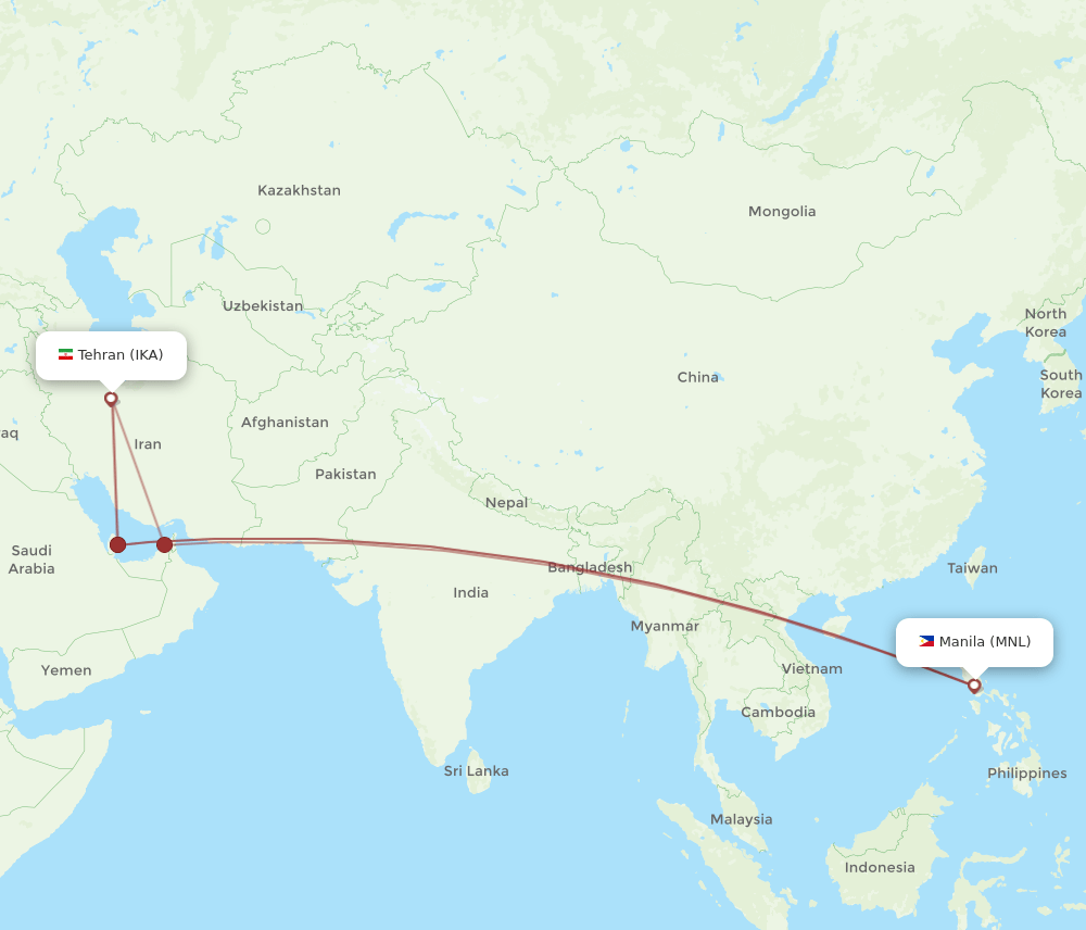 IKA to MNL flights and routes map