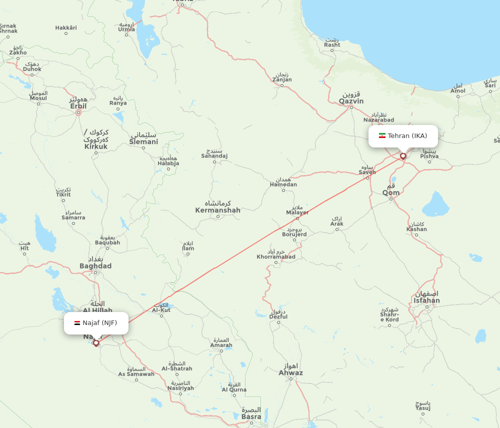 IKA to NJF flights and routes map