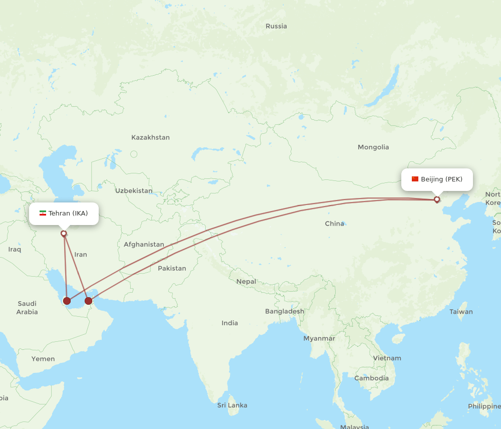 IKA-PEK flight routes