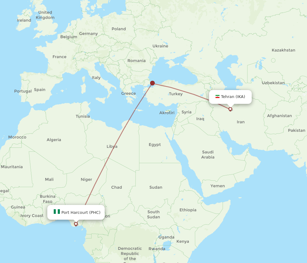 IKA-PHC flight routes