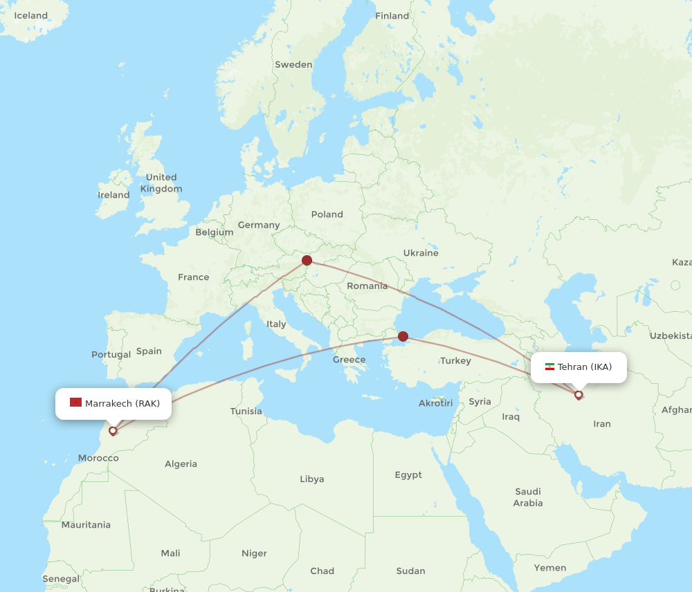 IKA-RAK flight routes