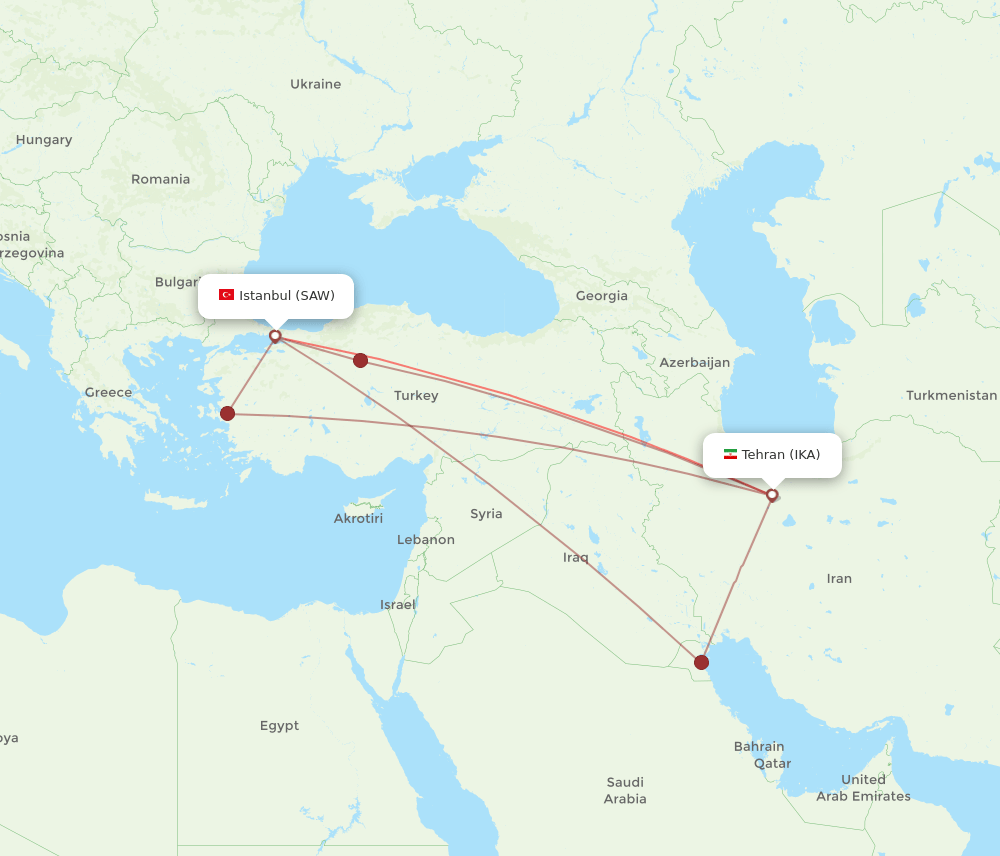 IKA to SAW flights and routes map