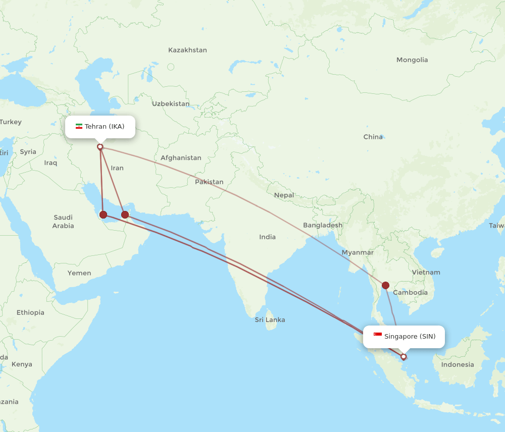IKA-SIN flight routes