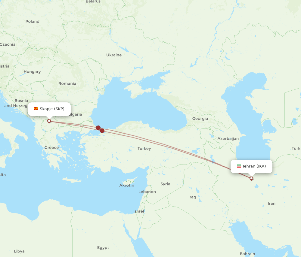 IKA to SKP flights and routes map